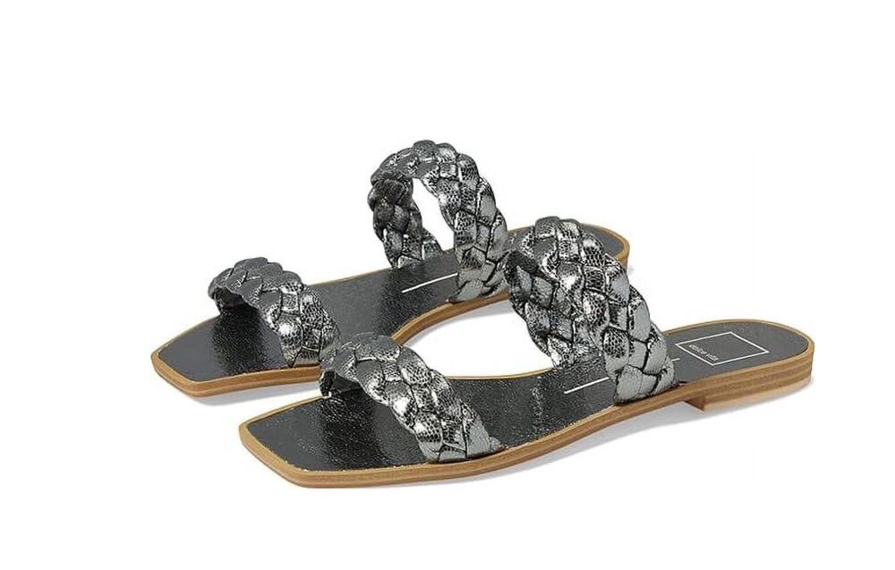 NWT Dolce Vita Indy Graphite Metallic Stella Silver Sandal Flat. Size 9.5.
